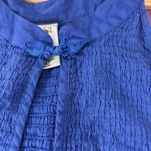 Free People Smocked Embroidered Ruffles Tunic Royal Blue Sz 4 - Picture 3 of 13